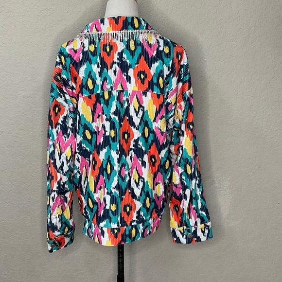 285 - Savanna Jane NWT Multicolor Rhinestone Fringe Jean Jacket Size Medium - Picture 2 of 6